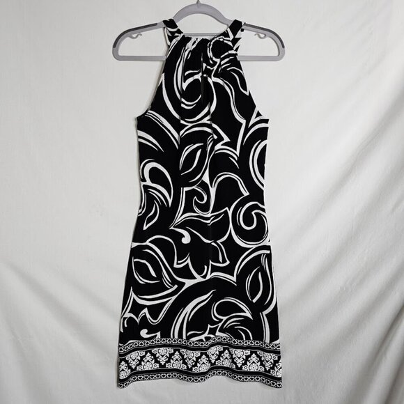 WHITE HOUSE BLACK MARKET Dress BLACK WHITE Floral size XS Sleeveless Art To Wear - Picture 6 of 7